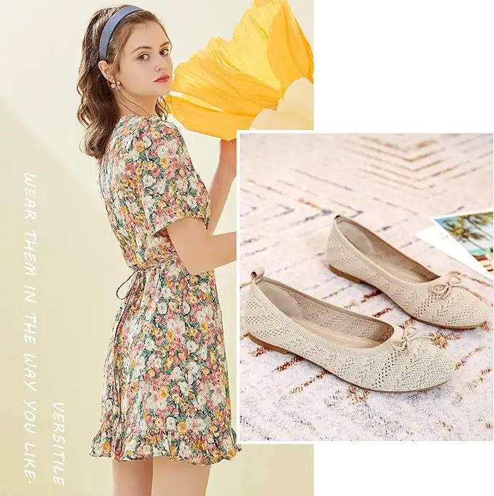 Women’s Flats Shoes Comfortable Crochet Lace Mesh Round Toe Slip On Casual Ballet Flats Dress Shoes - Image 3