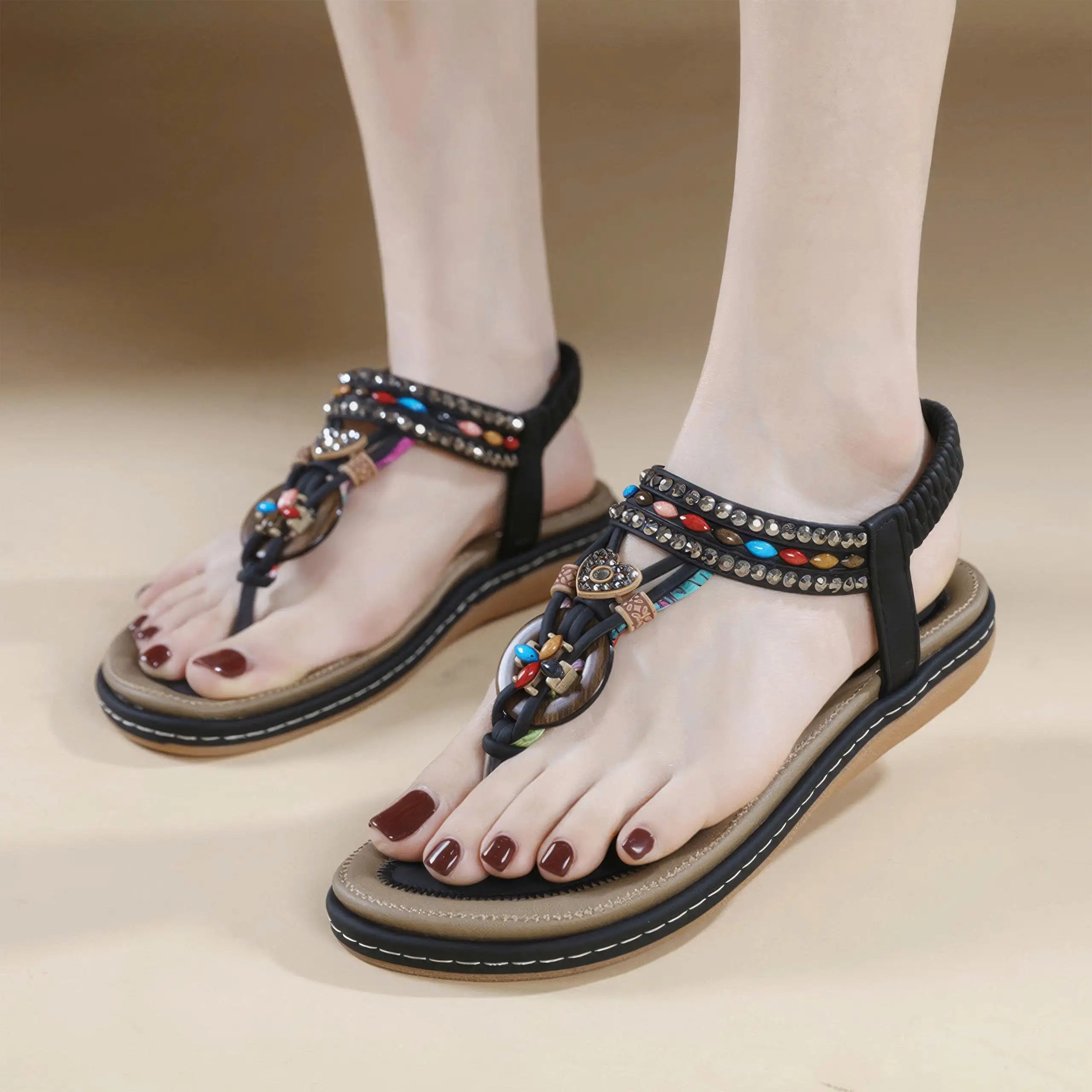 "Sparkle & Stroll" Flat Sandals - Walk free, shine bright - Your perfect blend of wanderlust and glamour. - Image 3